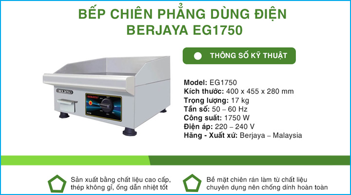 Bếp chiên phẳng dùng điện Berjaya EG1750