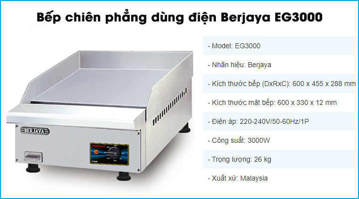 Bếp chiên phẳng dùng điện Berjaya EG3000