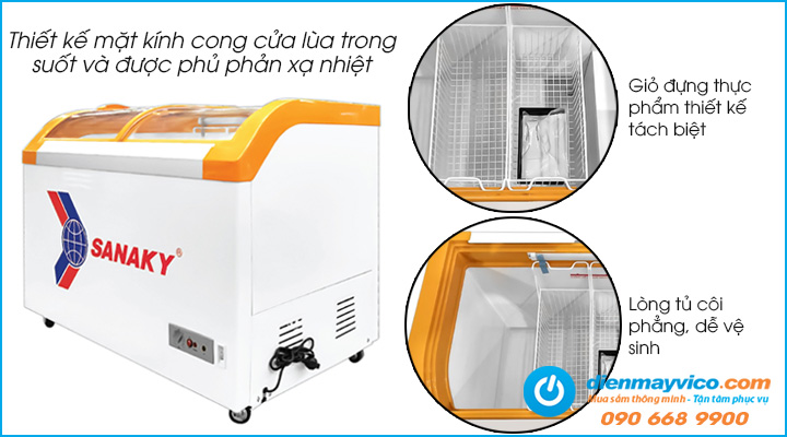 Tủ đông kính cong Sanaky VH-899KA có thiết kế nhiều tiện ích