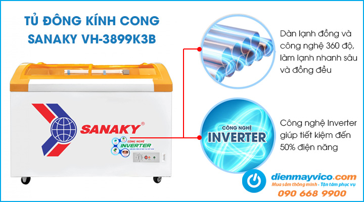 Tủ đông Sanaky Inverter VH-3899K3B trang bị hệ thống làm lạnh hiện đại và tiết kiệm điện