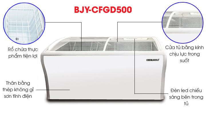 Tủ đông Berjaya BJY-CFGD500 có thiết kế đẹp mắt, sang trọng và tiện lợi