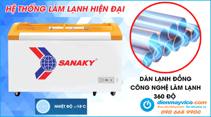 Hệ thống làm lạnh hiện đại của tủ đông kính cong Sanaky VH-899KA