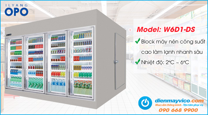Tủ mát trưng bày nước giải khát OPO W6D1-DS trang bị hệ thống làm lạnh nhanh sâu đạt tiêu chuẩn chất lượng Hàn Quốc
