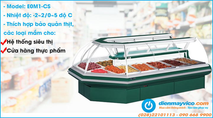 Hệ thống làm lạnh hiện đại của tủ mát trưng bày thịt dạng vòng OPO E0M1-CS