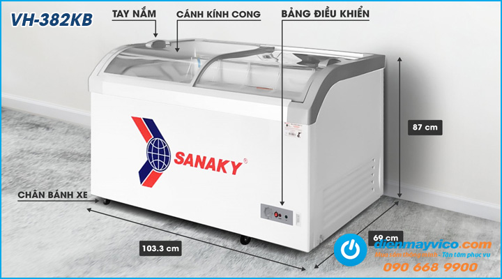 Mẫu tủ đông kính cong Sanaky VH-382KB