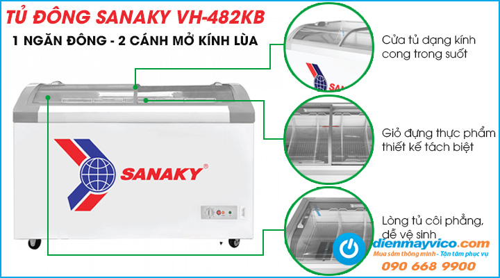 Mẫu tủ đông kính cong Sanaky VH-482KB