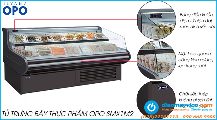 Mẫu tủ trưng bày thực phẩm 2 tầng OPO SMX1M2