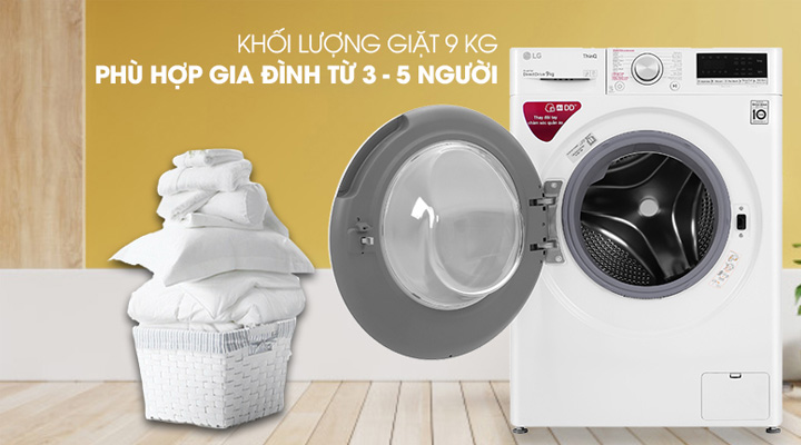 Máy giặt LG FV1409S4W có khối lượng giặt 9 kg