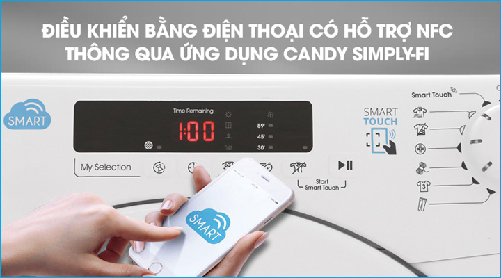 Máy sấy quần áo Candy CSV9DF-S có chức năng điều khiển bằng điện thoại