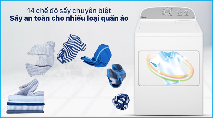 Máy sấy quần áo Whirlpool 3LWED4815FW có 14 chương trình sấy