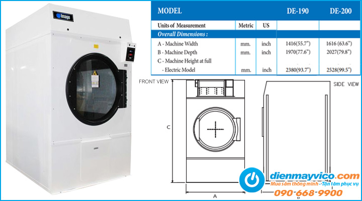 Sơ đồ cấu tạo của máy sấy công nghiệp Image DE-190 86kg