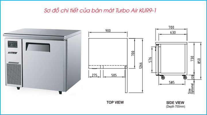 Sơ đồ chi tiết của bàn mát Turbo Air KUR9-1