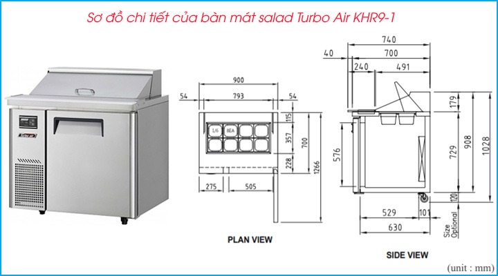 Sơ đồ chi tiết của bàn mát salad Turbo Air KHR9-1