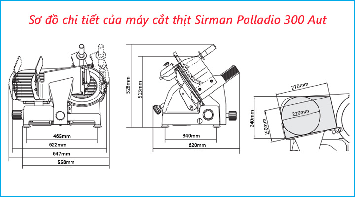 Sơ đồ chi tiết của máy cắt thịt Sirman Palladio 300 Aut