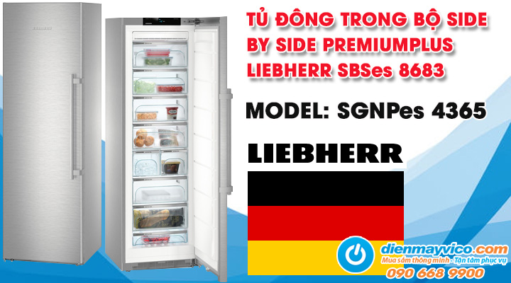 Mẫu tủ đông trong bộ Side by Side PremiumPlus Liebherr SBSes 8683 / SGNPes 4365