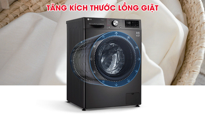 Máy giặt LG FV1450S2B tăng kích thước lồng giặt nhưng không thay đổi diện tích máy