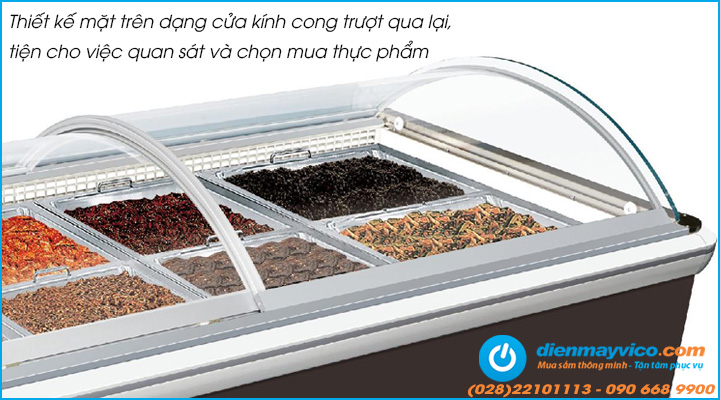 Tủ mát trưng bày OPO E0M1-XP có thiết kế mặt trên có dạng cửa kính cong dạng trượt