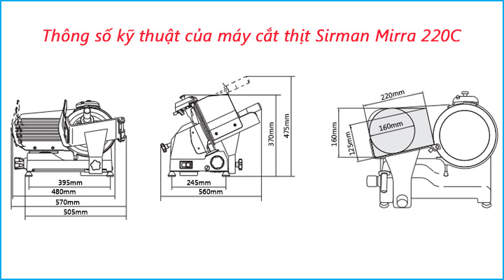 Thông số kỹ thuật của máy cắt thịt Sirman Mirra 220C