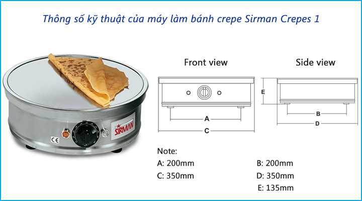 Thông số kỹ thuật của máy làm bánh crepe Sirman Crepes 1 