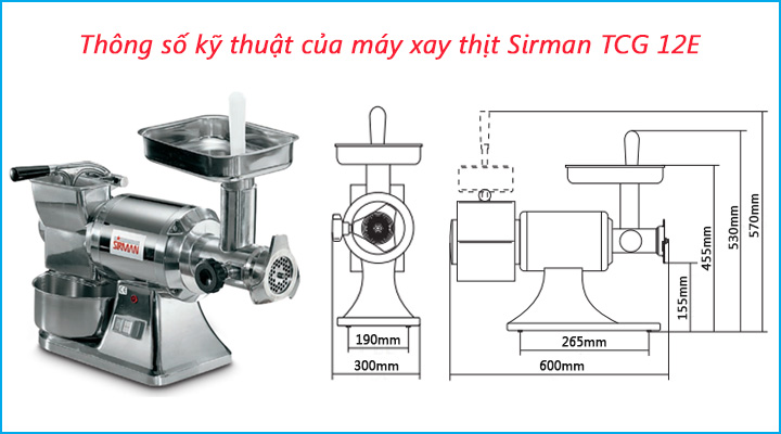 Thông số kỹ thuật của máy xay thịt Sirman TCG 12E 
