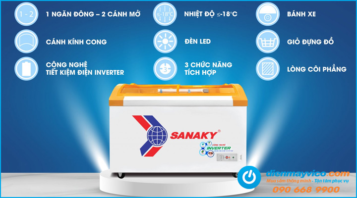 Tổng quan về tủ đông kính cong Sanaky Inverter VH-3899K3B