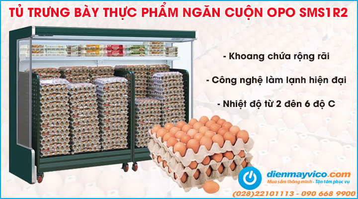 Mẫu tủ mát trưng bày thực phẩm nhiều ngăn cuộn OPO SMS1R2