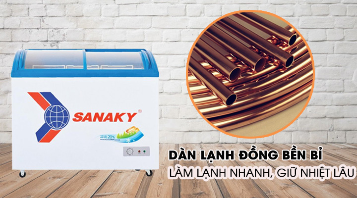 Tủ đông Sanaky VH-6899K trang bị dàn lạnh đồng làm lạnh nhanh, giữ nhiệt lâu