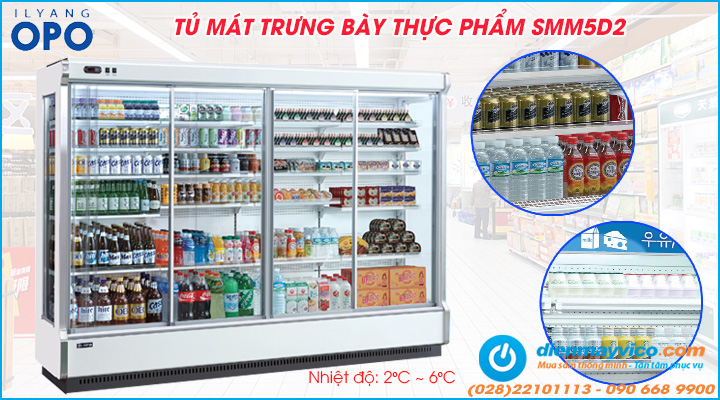 Tủ mát trưng bày nhiều ngăn cửa trượt OPO SMM5D2 trưng bày và bảo quản thực phẩm hiệu quả