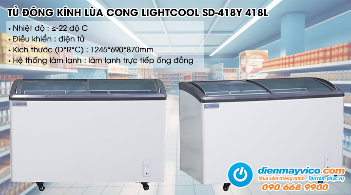Tủ đông kính lùa cong Lightcool SD-418Y 418L