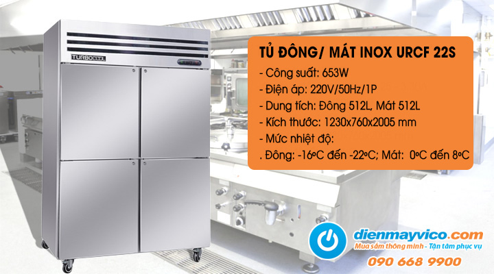 Tủ đông mát đứng 4 cánh inox TurboCool URCF 22S