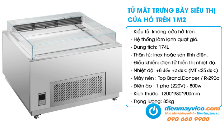 Tủ mát trưng bày siêu thị cửa hở trên Snow Village 1m2