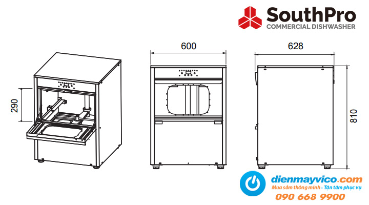 Bản vẽ của Máy rửa ly chén để quầy SouthPro PDX-1003
