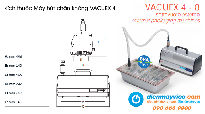 Bản vẽ kích thước Máy hút chân không ngoài Sirman VACUEX 4