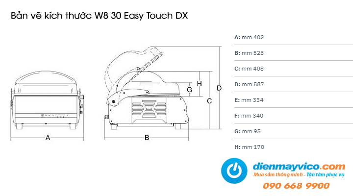 Bản vẽ Máy hút chân không Sirman W8 30 Easy Touch DX