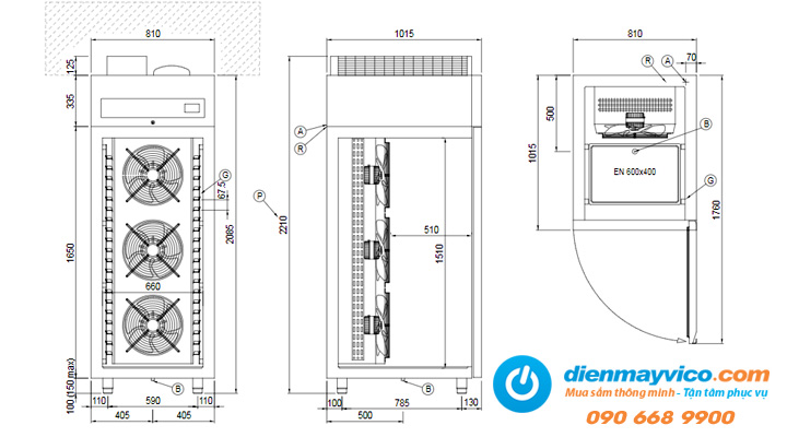 Bản vẽ kỹ thuật của Tủ cấp đông nhanh Coldline Modi W20AE