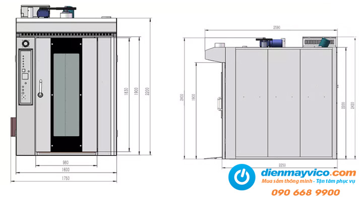 Bản vẽ Lò nướng bánh xoay điện 32 khay Hongling HX-32D-01