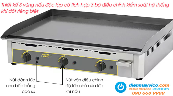 Hệ thống đánh lửa Piezo hiện đại của bếp chiên phẳng tráng men Roller Grill PSR 900 GE dùng gas