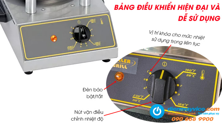 Máy hấp xúc xích và hâm nóng bánh mì Roller Grill CS 2 E trang bị bồ điều chỉnh nhiệt dễ sử dụng