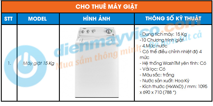 Cho thuê máy giặt giá rẻ tại TpHCM