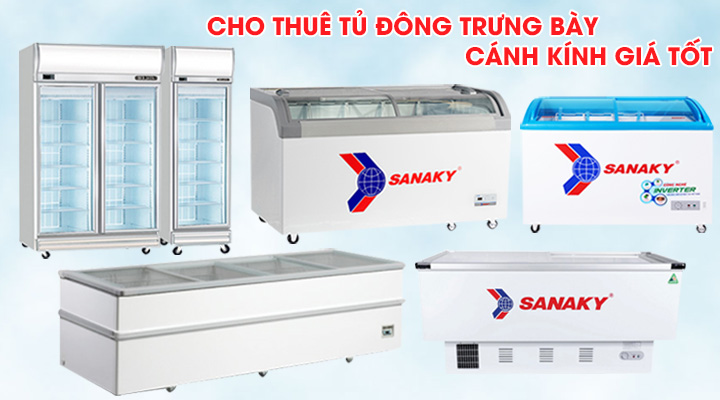 Cho thuê tủ đông trưng bày cánh kính với giá tốt