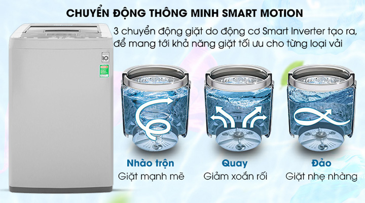 3 chuyển động Máy giặt LG Inverter T2108VSPM2 8 kg