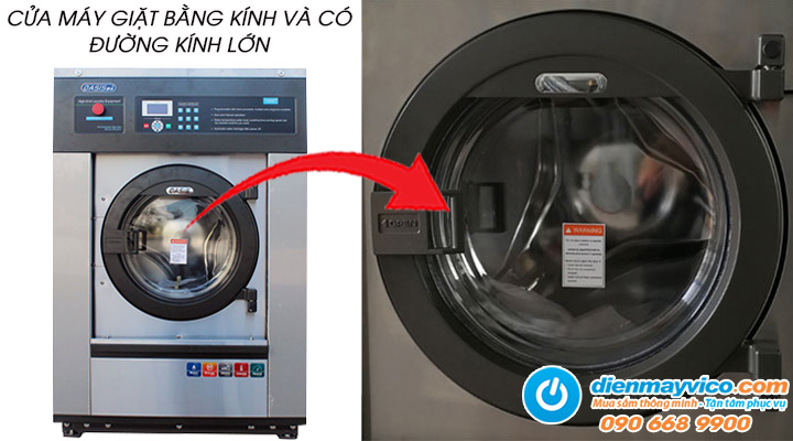Máy giặt công nghiệp OASIS SXT-150FD/ZQ có cửa kính lớn và chắc chắn