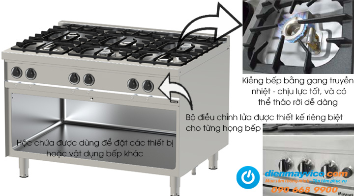 Bếp Âu 6 họng có chân đứng Nayati NGTR 12-90 GR có thiết kế bền đẹp, hiện đại