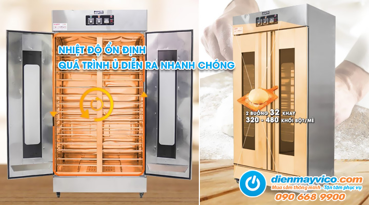 Đặc điểm của tủ ủ bột nóng công nghiệp 2 cánh 32 khay