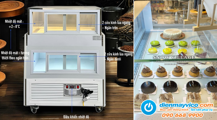 Đặc điểm của Tủ bánh kem kính vuông 1 tầng Snow Village 0.9m
