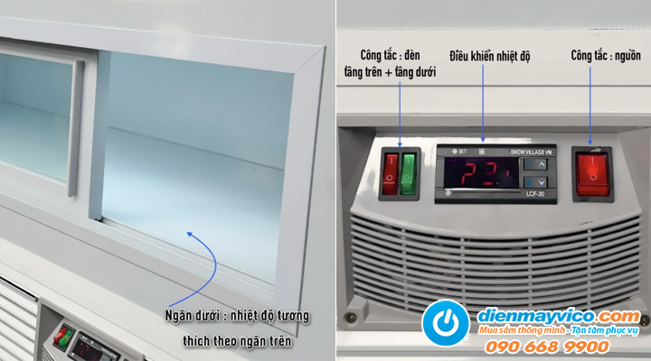 Đặc điểm của Tủ bánh kem kính vuông 1 tầng Snow Village 1m2