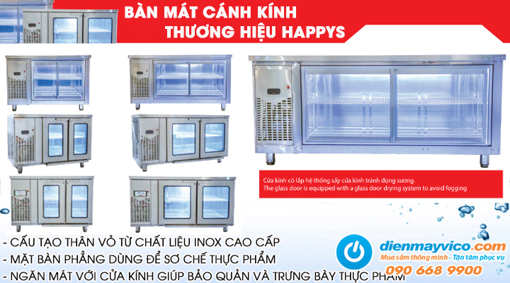 Dòng thiết bị bàn mát cánh kính của thương hiệu Happys