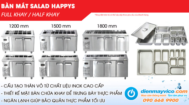 Dòng thiết bị bàn mát salad của thương hiệu Happys