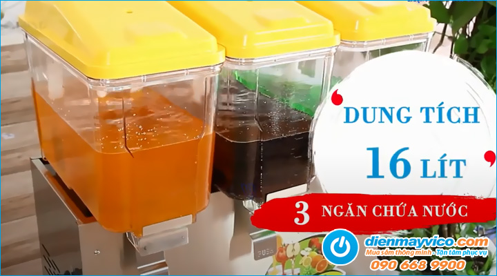 Dung tích hộc chứa Máy giữ lạnh nước trái cây 3 ngăn dạng xoay