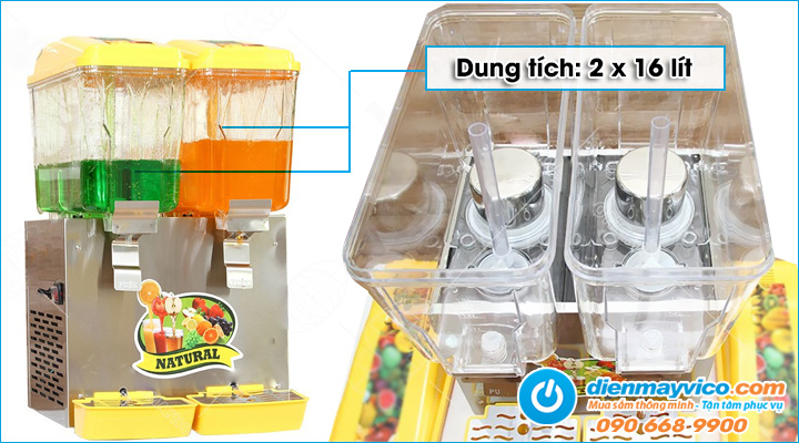 Dung tích Máy giữ lạnh nước trái cây 2 ngăn dạng phun